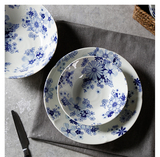 日本进口有古窑浮雕釉下手绘青花陶瓷餐具高轻量强化瓷盘子碗菜盘