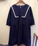 海军学院风宽松中袖连衣裙短裙少女学生韩国夏季新款小M私家衣橱