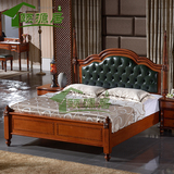 美式乡村全实木床 白色欧式真皮双人床 1.8米复古高箱储物床 婚床