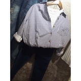 韩国订单女长袖条纹棉麻做旧破洞衬衫衬衣衬衣