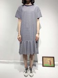 2016韩版新款 宽松荷叶边鱼尾条纹连衣裙中长款卫衣裙女