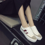 2016新款系带白色帆布女学生韩版休闲夏季布鞋平底板鞋小白鞋厚底