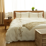 无印刺绣花水洗棉四件套全棉日式简约单双人床笠床单纯棉1.8m被套