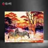 经典魔手丹青diy数字油画非洲热带雨林大幅动物乐园斑马与长劲鹿