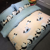 全棉床上用品 大熊猫四件套 卡通床单被套 纯棉天蓝色4件套