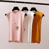 冰丝针织T恤女2016夏季新款韩版气质潮款圆领修身无袖纯色打底衫