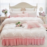 韩版纯棉纯色四件套天丝全棉蕾丝花边床裙式1.8m公主风床上用品