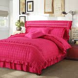 全棉夹棉四件套纯色床盖床裙式衍缝加棉加厚床上用品被套床头罩