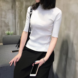2016夏装新款韩版半高龄修身针织中袖打底衫上衣弹力短袖T恤女