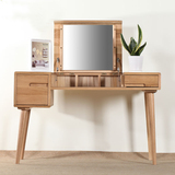 日式橡木实木翻盖梳妆台简约现代卧室带镜梳妆柜可做书桌
