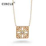 Circle日本珠宝 18K黄金钻石项链正方形镂空雕花群镶钻石吊坠正品