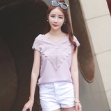 蘑菇街楚楚街阿里巴巴米折网2016夏季女装韩版甜美短袖雪纺衫上衣