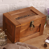 实木zakka复古收纳盒带锁储物做旧木盒子秘密日记桌面木制箱子