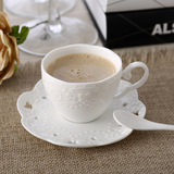 欧式陶瓷下午茶点茶具杯碟咖啡杯碟套装浮雕2件套配架子送勺包邮