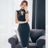 蕾丝连衣裙2016夏季新款韩版女装修身显瘦性感露背高领气质包臀裙