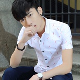 夏季短袖衬衫男装条纹格子男士韩版修身型商务休闲青年衬衣上衣潮