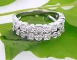祥瑞福 珠宝 白18k金两排钻石戒指 简约奢华群镶订婚结婚天然钻戒