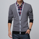 2016春季新款男士衬衫领假两件长袖T恤韩版修身男大码针织打底衫