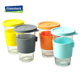 glasslock钢化玻璃杯耐热耐摔水杯乐扣带盖学生杯子早餐杯咖啡杯