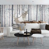欧式复古田园森林麋鹿壁纸北欧风格卧室客厅电视背景墙纸大型壁画