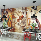 个性创意人物抽象油画艺术墙纸 西餐厅客厅电视背景墙欧式壁纸
