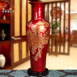 景德镇陶瓷器 高档金色牡丹落地1米客厅大花瓶现代家居大号摆件