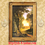 油画风景纯手绘画欧式客厅实木有框画美式玄关装饰画经典相框镜框