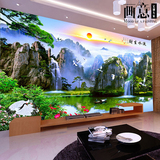 画意大型壁画中式山水客厅电视背景墙纸沙发无纺布壁纸3d流水生财