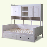 现代美式纯实木衣柜床 书柜组合储物多功能床 柏木田园白色儿童床