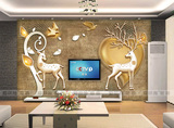 心形麋鹿壁纸欧式4D5D大型壁画客厅沙发电视背景墙无缝3D立体墙纸