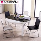 布艺邦 餐桌椅组合 简约现代桌子折叠欧式餐桌椅钢化玻璃烤漆餐桌