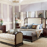 新中式实木双人床高档复古软包雕刻床1.8米婚床床头柜组合定制