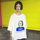 2016夏季新款韩版学生大码宽松中袖印花中长款套头学生T恤上衣女
