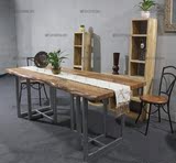 北欧美式自然边老榆木全实木餐桌法式loft原木大板工作台书桌特价