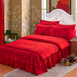 加厚双层床罩婚庆四件套秋冬磨毛结婚大红床上被罩1.8/2.0m床双人