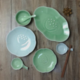 龙泉青瓷圆盘子中式陶瓷餐具套装创意家用深菜盘汤盘碟早餐盘日式