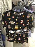 HM H＆M潮女装香港代购专柜正品黑色小猫汉堡薯条印花短袖T恤夏