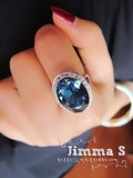 韩国代购复古镀纯银夸张气质水晶钻石蓝宝石女时装走秀指环戒指