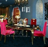 新古典餐桌椅组合 欧式餐桌椅 金银箔实木桌子 客厅餐桌套装组合