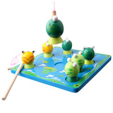 大号双杆磁性木制钓鱼玩具钓鱼戏水玩具宝宝磁性钓鱼玩具