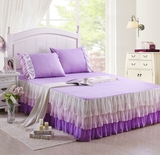 全棉真丝床罩床裙床笠床套双人床单蛋糕裙素色田园风--白+粉+紫 6