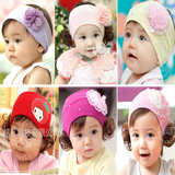 韩版可爱婴儿假发发带 棉布空顶帽 儿童发带 女宝宝蕾丝花带