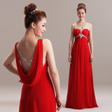 朵拉仙妮绝色 奢华水钻修身新娘结婚晚礼服时尚吊带红色敬酒服
