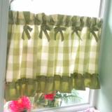 美式乡村绿格子小短窗帘成品半帘厨房卧室卫生间门隔断风水挂帘棉