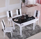 钢化玻璃餐桌多功能餐桌椅组合伸缩餐桌椅简约现代大理石方圆两用