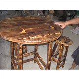 实木松木碳化木酒吧桌凳/咖啡桌椅/1桌4凳/高脚圆桌/高脚凳