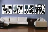 黑白抽象壁画|时尚简约客厅装饰画|沙发背景墙无框画|现代四联画