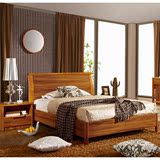 橡木板木结合家具 现代中式柚木色 1.2米 儿童床 单人床 实木床