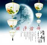 新中式手绘布艺吊灯中国风仿古灯笼古典艺术茶楼别墅楼梯大堂灯具