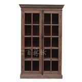 特价老榆木欧美式酒柜纯实木质 玻璃书柜多功能精品展示橱柜家具